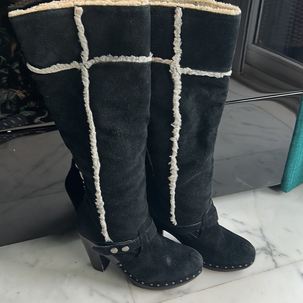Nine West Vintage America distressed Suede & fleece Knee high boots! Size UK 4! - Picture 12 of 16